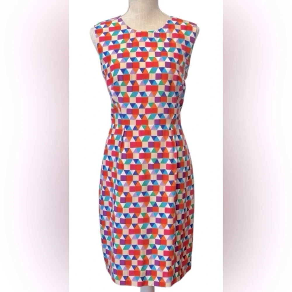 Kate Spade Short Sleeve Abbey Silk Blend Sheath Dress In Vibrant Geo Print ZB4